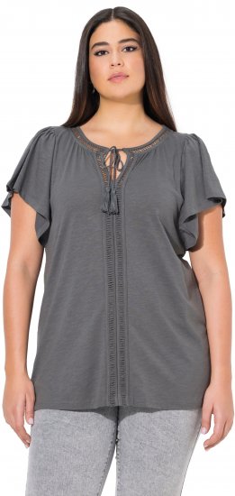 Ulla Popken Wing Sleeve V-Neck Tee Graphite Grey - Camisetas - 