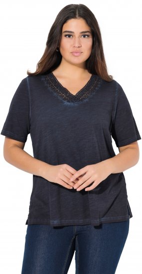 Ulla Popken Lace Trim Short Sleeve Tee Navy Blue - Camisetas - 