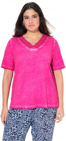 Ulla Popken Lace Trim Short Sleeve Tee Bold Pink - Camisetas - 