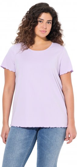 Ulla Popken Ribbed Lettuce Hem Short Sleeve Tee Lavender - Camisetas - 