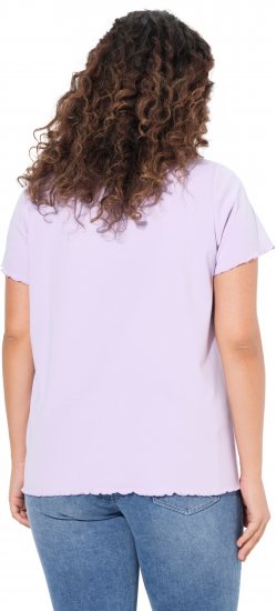 Ulla Popken Ribbed Lettuce Hem Short Sleeve Tee Lavender - Camisetas - 