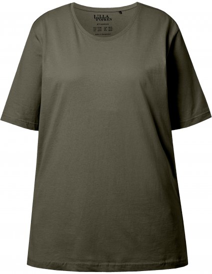 Ulla Popken Basic Round Neck Short Sleeve Relaxed Fit T-Shirt Olive Grey - Camisetas - 
