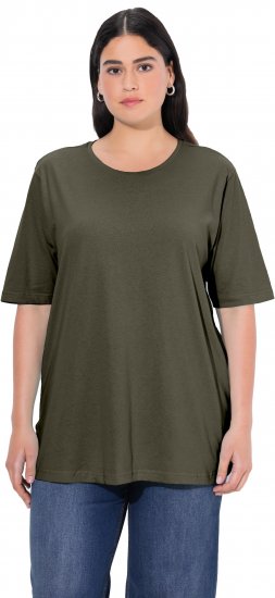Ulla Popken Basic Round Neck Short Sleeve Relaxed Fit T-Shirt Olive Grey - Camisetas - 