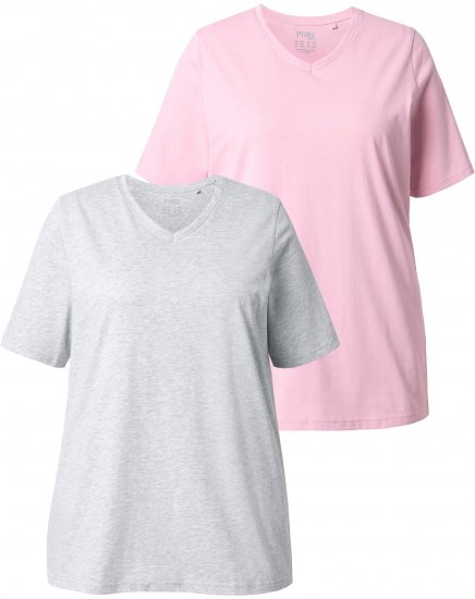 Ulla Popken Eco Cotton Basic T-Shirt 2-Pack Grey/Pink - Camisetas - 