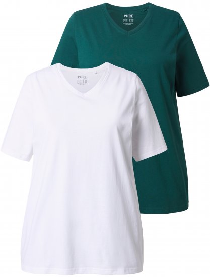 Ulla Popken Eco Cotton Basic T-Shirt 2-Pack Green/White - Camisetas - 