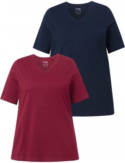 Ulla Popken Eco Cotton Basic T-Shirt 2-Pack Red/Navy - Camisetas - 