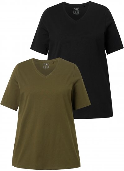 Ulla Popken Eco Cotton Basic T-Shirt 2-Pack Green/Black - Camisetas - 