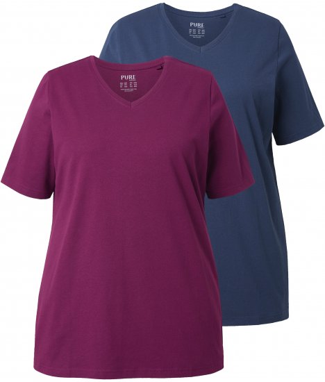 Ulla Popken Eco Cotton Basic T-Shirt 2-Pack Black/Red - Camisetas - 