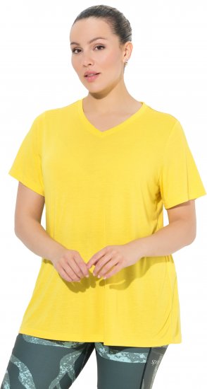 Ulla Popken Functional Antibacterial Finish V-Neck Short Sleeve Knit Top Sun Yellow - Camisetas - 