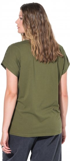 Ulla Popken Oversized studded Acid-washed V-Neck T-shirt Palm Green - Camisetas - 