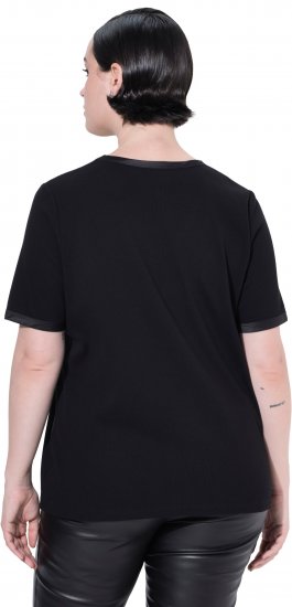 Ulla Popken Satin Trimmed Ribbed Jersey Short Sleeve T-Shirt Black - Camisetas - 