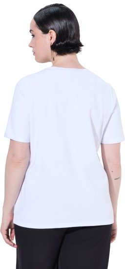 Ulla Popken Satin Trimmed Ribbed Jersey Short Sleeve T-Shirt Snow White - Camisetas - 