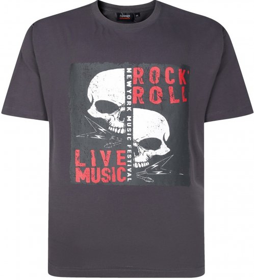 Espionage T437 Rock N' Roll Printed T-Shirt Charcoal - Camisetas con estampado - Camisetas con estampado - 2XL-8XL