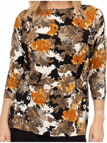 Scandinavian Caramel Flowers Blouse Orange and Brown - Camisetas estampadas para mujer -
