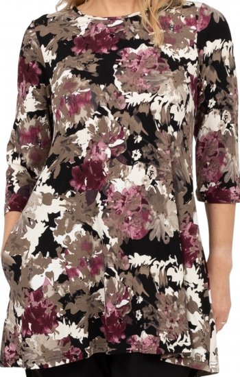 Scandinavian Caramel Flower Petals Tunic Brown - Camisetas estampadas para mujer - 