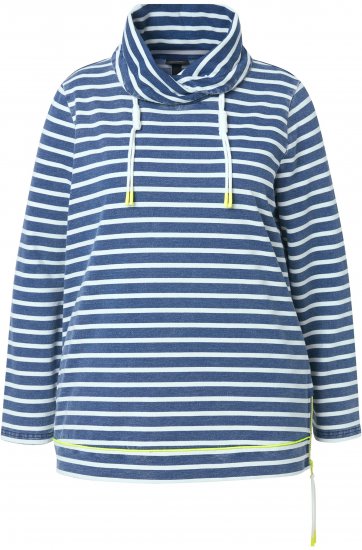 Ulla Popken Striped Turtleneck Neon Detail Sweatshirt Indigo Denim - Sudaderas y hoodies - 