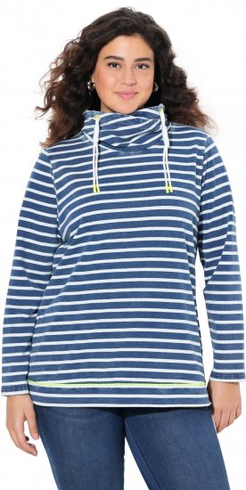 Ulla Popken Striped Turtleneck Neon Detail Sweatshirt Indigo Denim - Sudaderas y hoodies - 