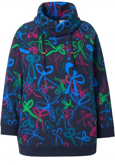 Ulla Popken Ribbon Print Turtleneck Sweatshirt Navy - Camisetas - 