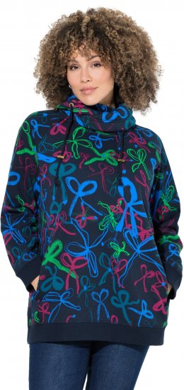 Ulla Popken Ribbon Print Turtleneck Sweatshirt Navy - Camisetas - 