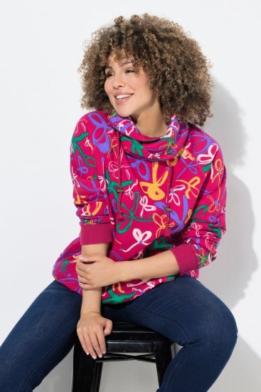 Ulla Popken Ribbon Print Turtleneck Sweatshirt Cherry Red - Sudaderas y hoodies - Sudaderas, Hoodies y Punto Cómodos