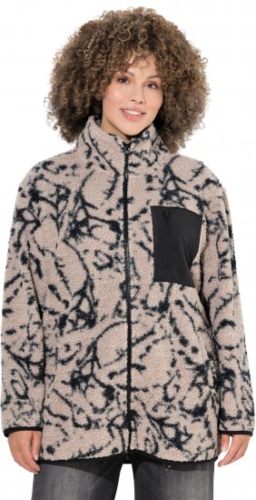 Ulla Popken Marble Print Teddy Fleece Jacket Dark Putty - Sudaderas y hoodies - 