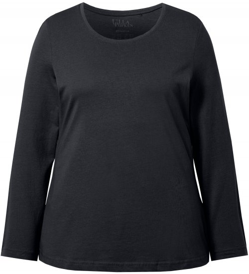 Ulla Popken Basic Round Neck Long Sleeve Slim Fit Cotton Tee Black - Camisetas - 