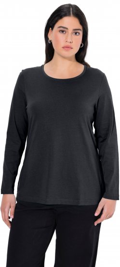 Ulla Popken Basic Round Neck Long Sleeve Slim Fit Cotton Tee Black - Camisetas - 