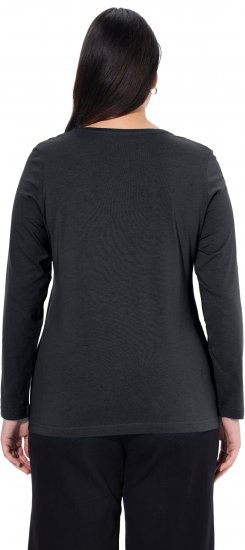 Ulla Popken Basic Round Neck Long Sleeve Slim Fit Cotton Tee Black - Camisetas - 