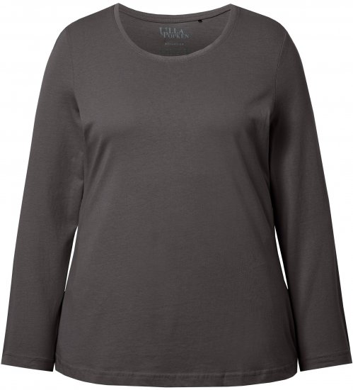 Ulla Popken Basic Round Neck Long Sleeve Slim Fit Cotton Tee Graphite Grey - Camisetas - 