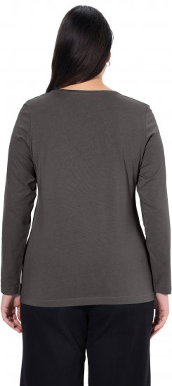Ulla Popken Basic Round Neck Long Sleeve Slim Fit Cotton Tee Graphite Grey - Camisetas - 