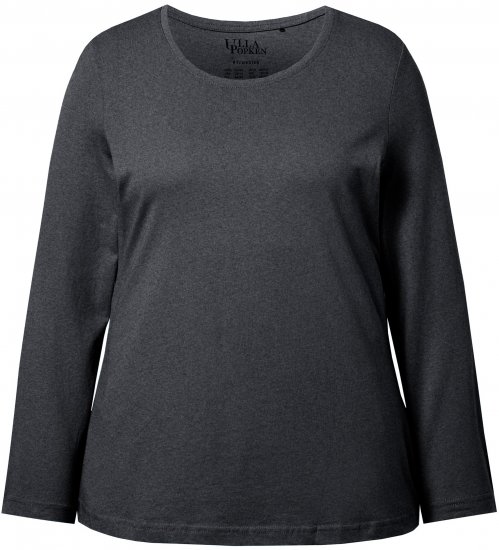 Ulla Popken Basic Round Neck Long Sleeve Slim Fit Cotton Tee Charcoal - Camisetas - 