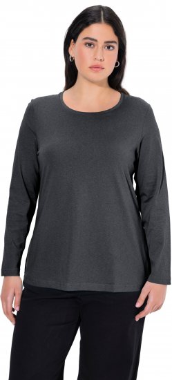 Ulla Popken Basic Round Neck Long Sleeve Slim Fit Cotton Tee Charcoal - Camisetas - 