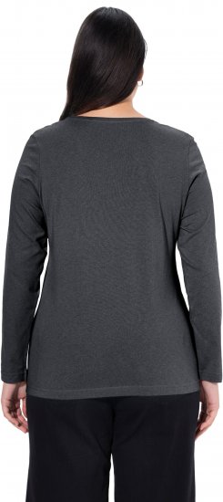 Ulla Popken Basic Round Neck Long Sleeve Slim Fit Cotton Tee Charcoal - Camisetas - 