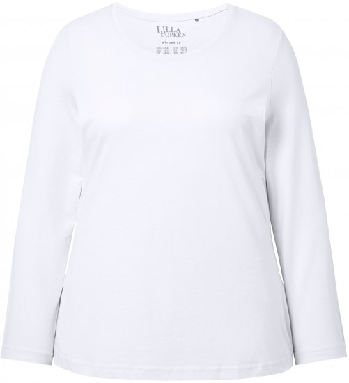 Ulla Popken Basic Round Neck Long Sleeve Slim Fit Cotton Tee Snow White - Faldas - 