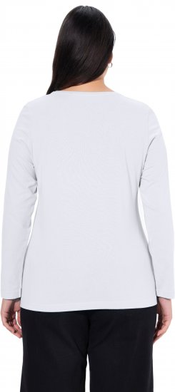 Ulla Popken Basic Round Neck Long Sleeve Slim Fit Cotton Tee Snow White - Faldas - 