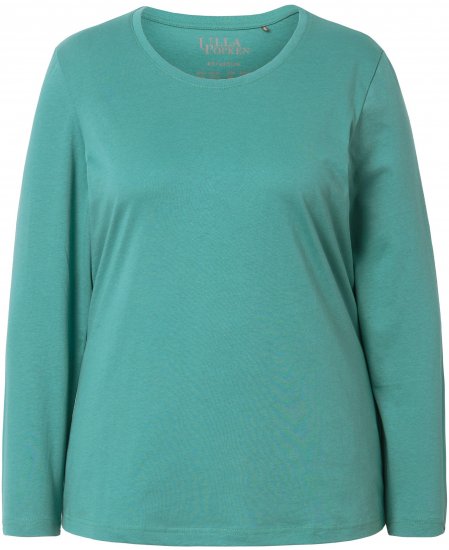 Ulla Popken Basic Round Neck Long Sleeve Slim Fit Cotton Tee Green - Camisetas - 
