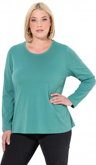 Ulla Popken Basic Round Neck Long Sleeve Slim Fit Cotton Tee Green - Camisetas - 
