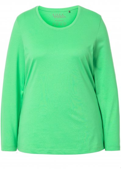 Ulla Popken Basic Round Neck Long Sleeve Slim Fit Cotton Tee Mint Green - Camisetas - 