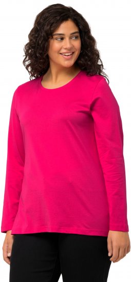Ulla Popken Basic Round Neck Long Sleeve Slim Fit Cotton Tee Magenta Pink - Camisetas - 