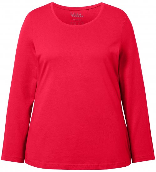Ulla Popken Basic Round Neck Long Sleeve Slim Fit Cotton Tee Red - Camisetas - 