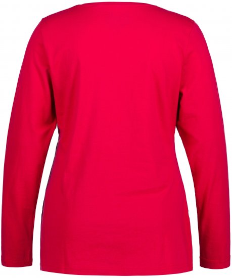 Ulla Popken Basic Round Neck Long Sleeve Slim Fit Cotton Tee Red - Camisetas - 