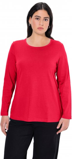 Ulla Popken Basic Round Neck Long Sleeve Slim Fit Cotton Tee Red - Camisetas - 