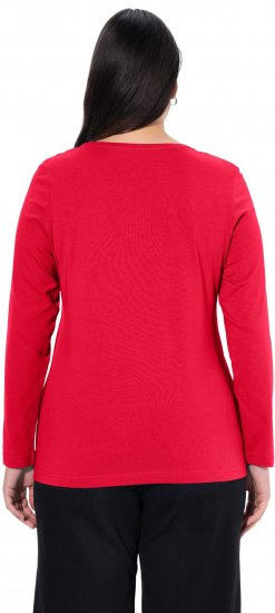 Ulla Popken Basic Round Neck Long Sleeve Slim Fit Cotton Tee Red - Camisetas - 