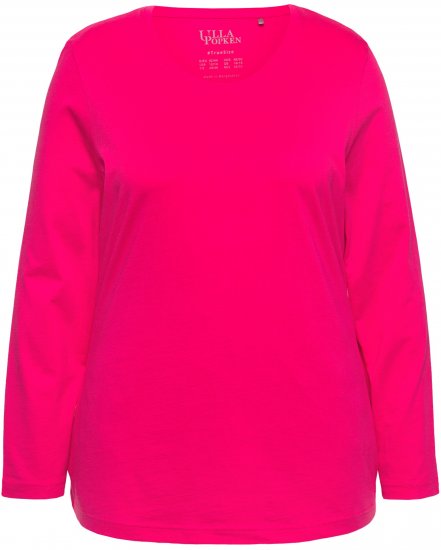 Ulla Popken Basic Round Neck Long Sleeve Slim Fit Cotton Tee Red Pink - Camisetas - 