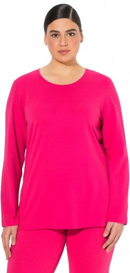 Ulla Popken Basic Round Neck Long Sleeve Slim Fit Cotton Tee Red Pink - Camisetas - 
