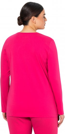 Ulla Popken Basic Round Neck Long Sleeve Slim Fit Cotton Tee Red Pink - Camisetas - 
