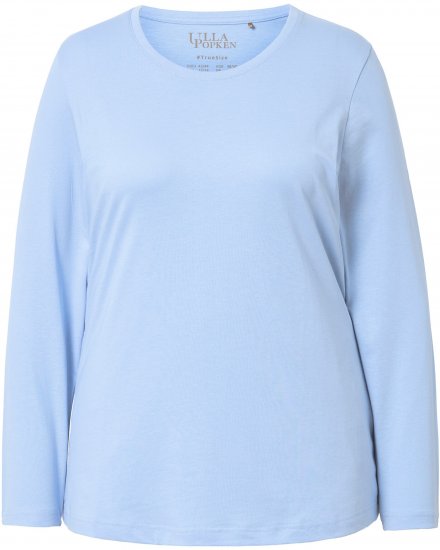 Ulla Popken Basic Round Neck Long Sleeve Slim Fit Cotton Tee Light Blue - Camisetas - 