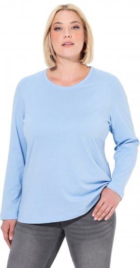 Ulla Popken Basic Round Neck Long Sleeve Slim Fit Cotton Tee Light Blue - Camisetas - 