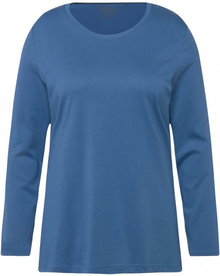 Ulla Popken Basic Round Neck Long Sleeve Slim Fit Cotton Tee Blue Denim - Camisetas - 