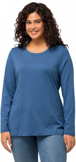 Ulla Popken Basic Round Neck Long Sleeve Slim Fit Cotton Tee Blue Denim - Camisetas - 